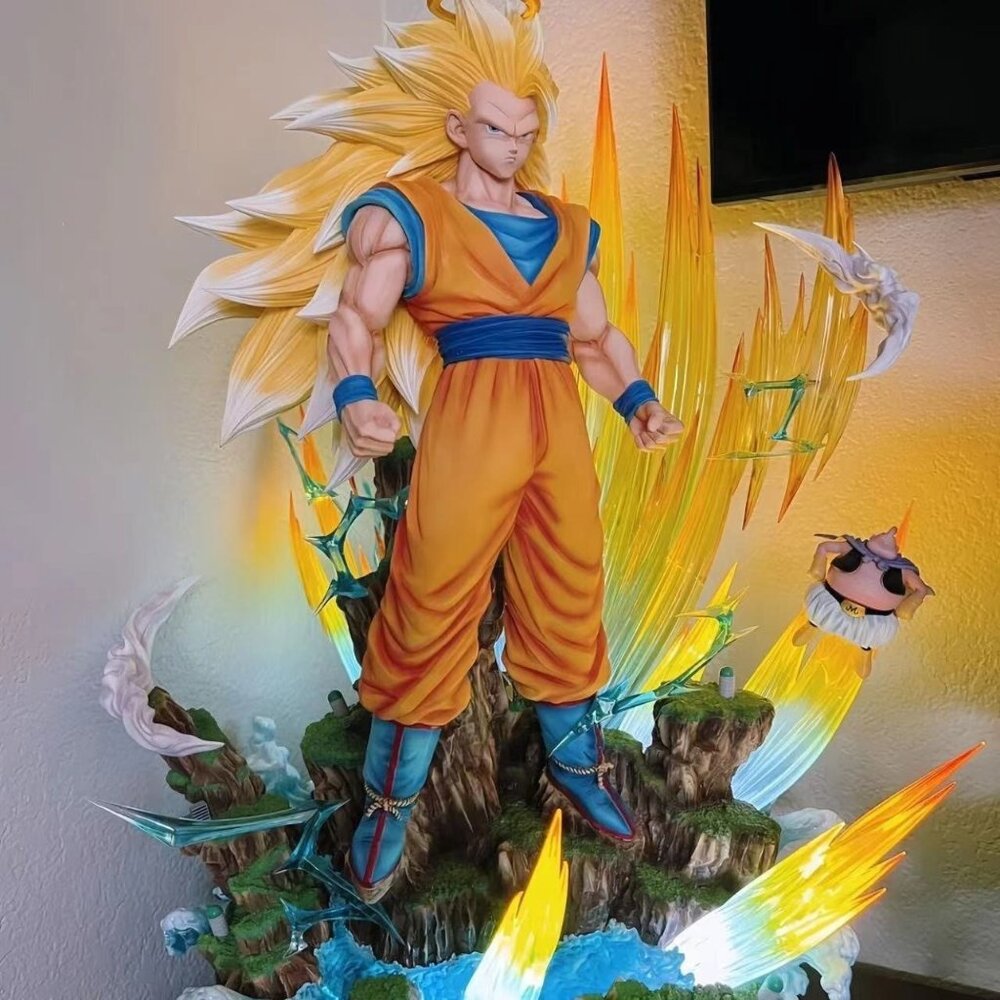 35CM Japan Anime Dragon Ball Super Saiyan 3 Son Goku Figure Statue Light Up